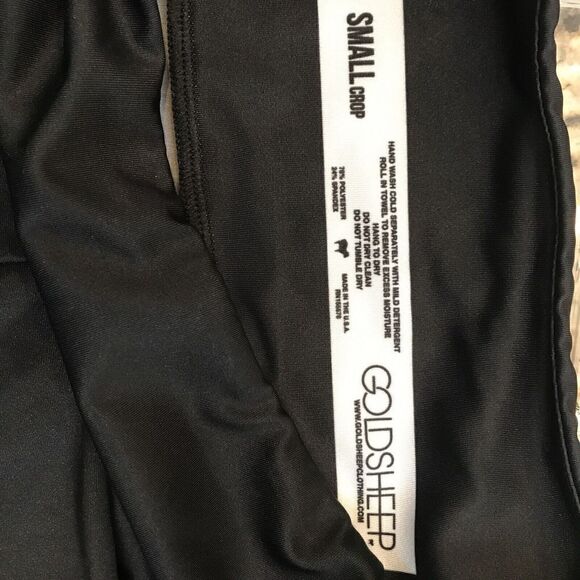 Goldsheep Champagne Bottle Bubbles Print Leggings S Black Stretch USA Women - Picture 8 of 8